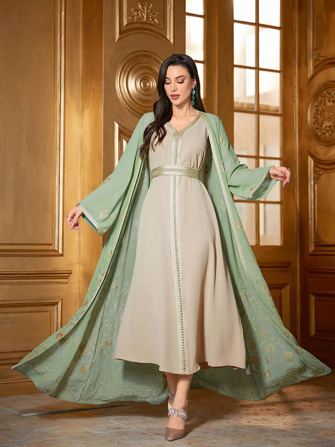 Set caftan și jalabiya SHEIN, verde