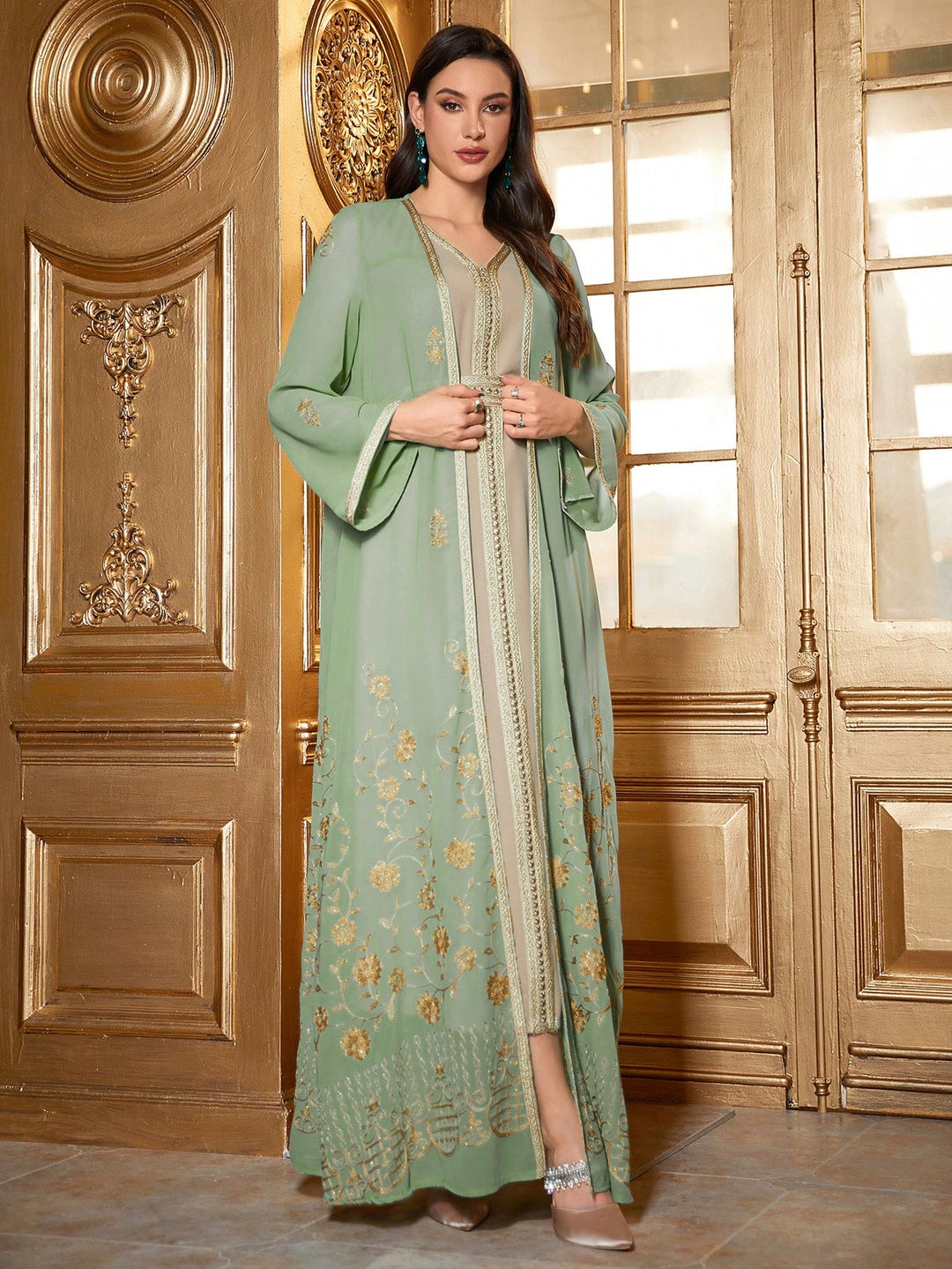 Set caftan și jalabiya SHEIN, verde