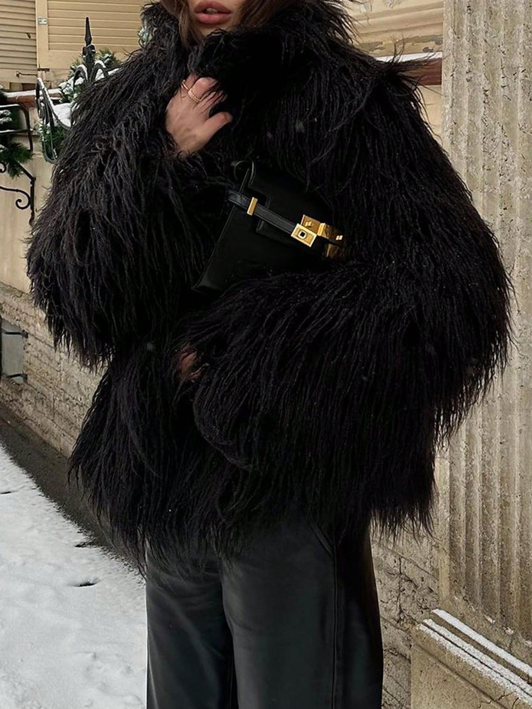 Haină de blană damă SHEIN, negru, mărimea S