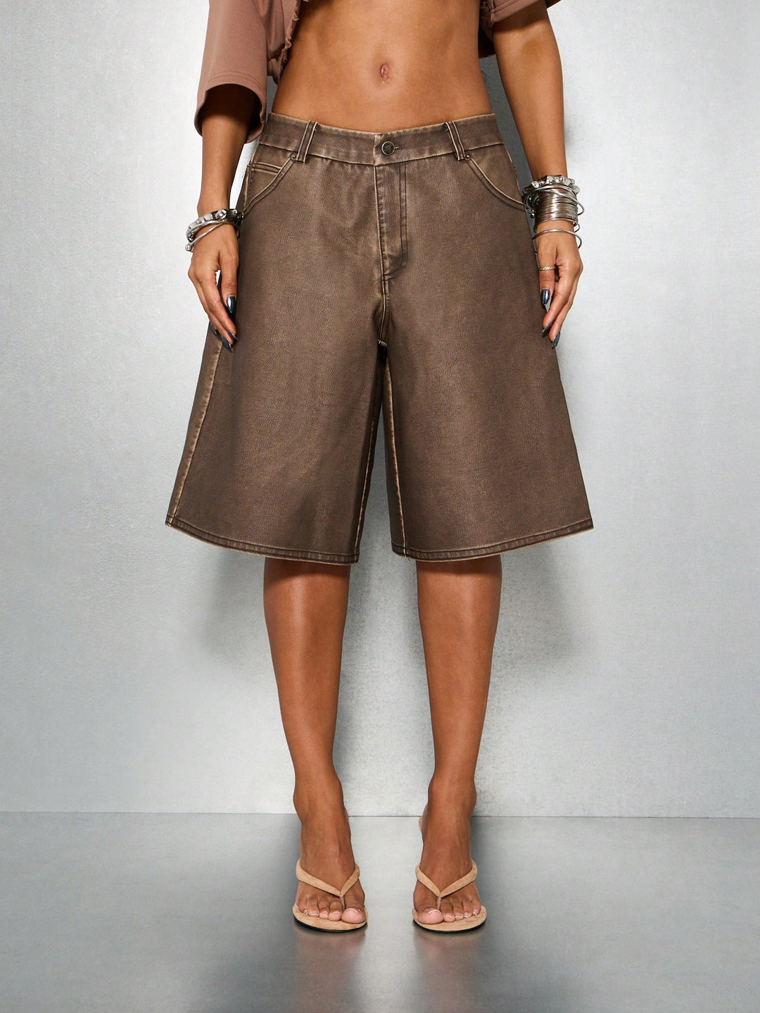 Pantaloni scurți Sumwon by Shein, maro