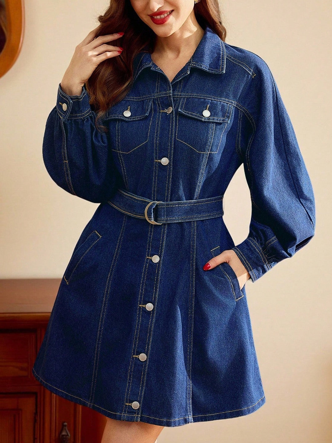 Shein farmer mini ruha, kék