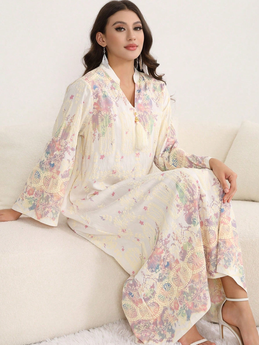 Set caftan și jalabiya SHEIN, alb