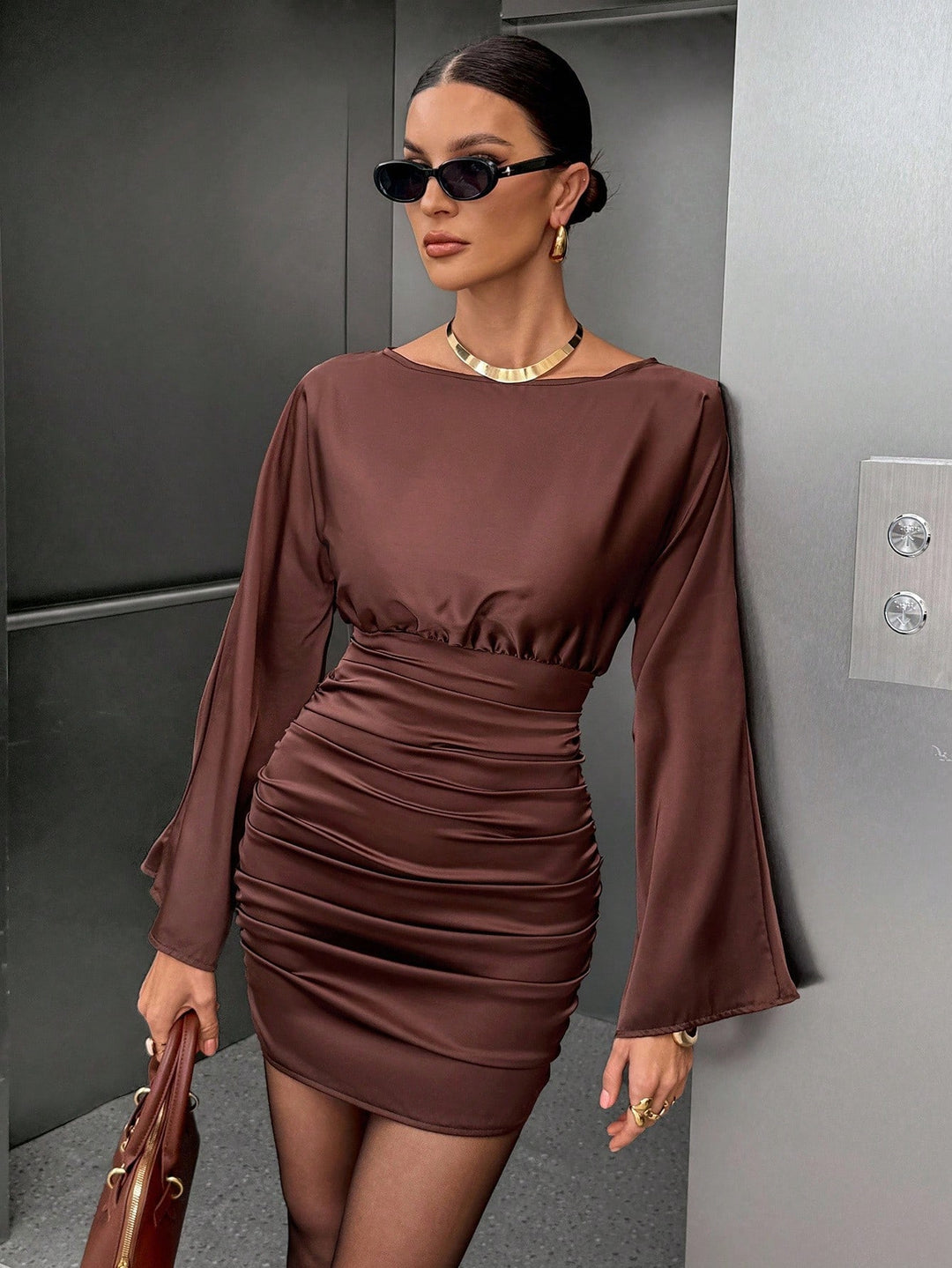 SHEIN mini ruha, barna