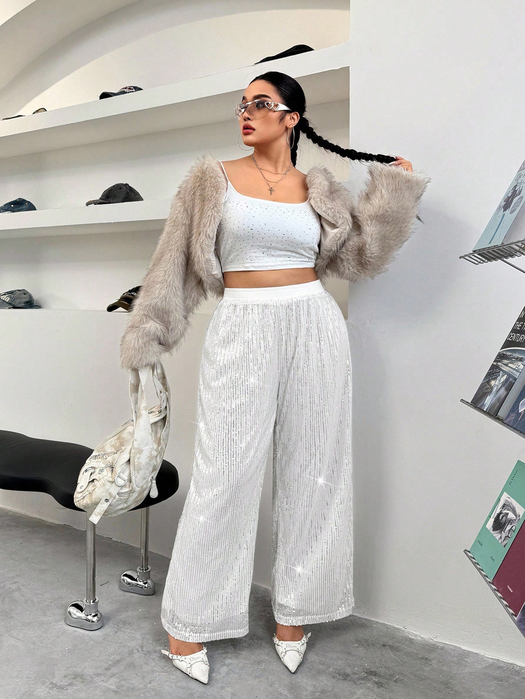 Pantaloni SHEIN, argintiu
