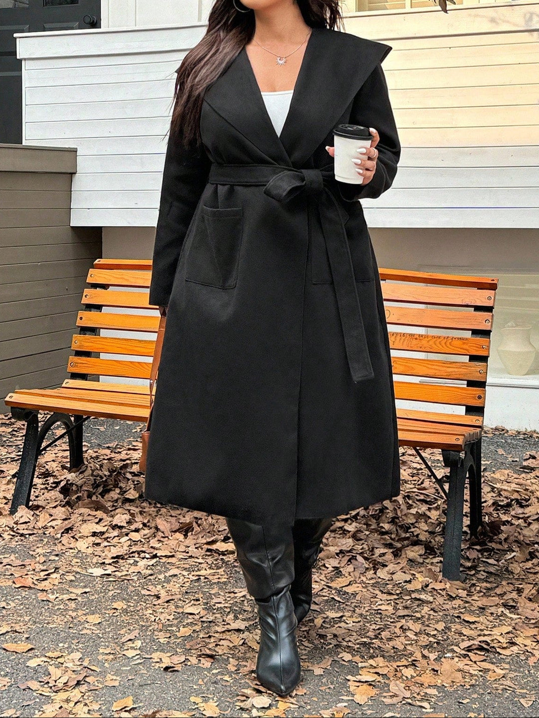 Palton Shein Curve+, negru