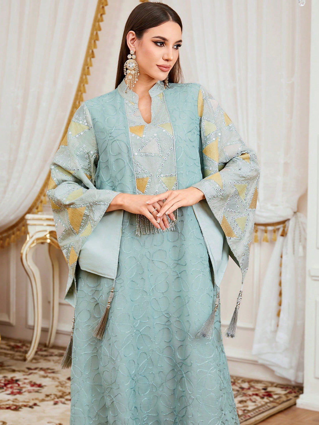 Set caftan și jalabiya SHEIN, verde