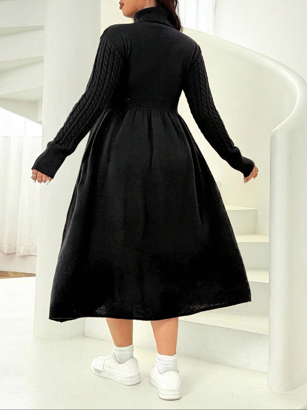 Shein Curve+ midi ruha, fekete