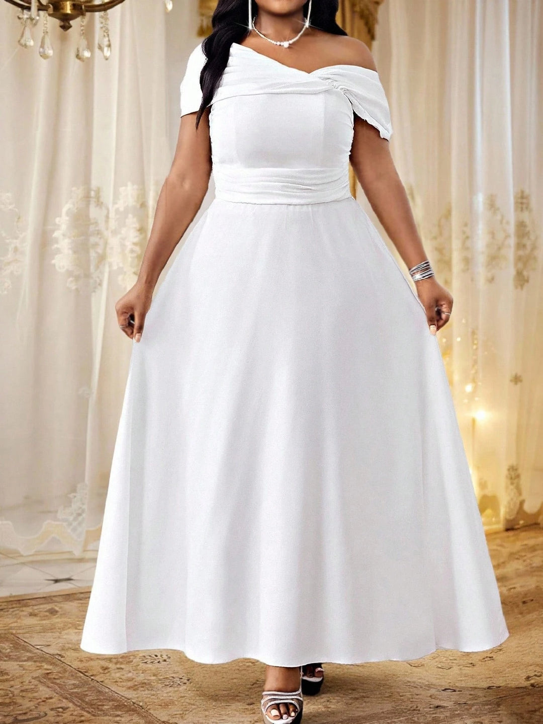 Rochie maxi Shein Curve+, alb