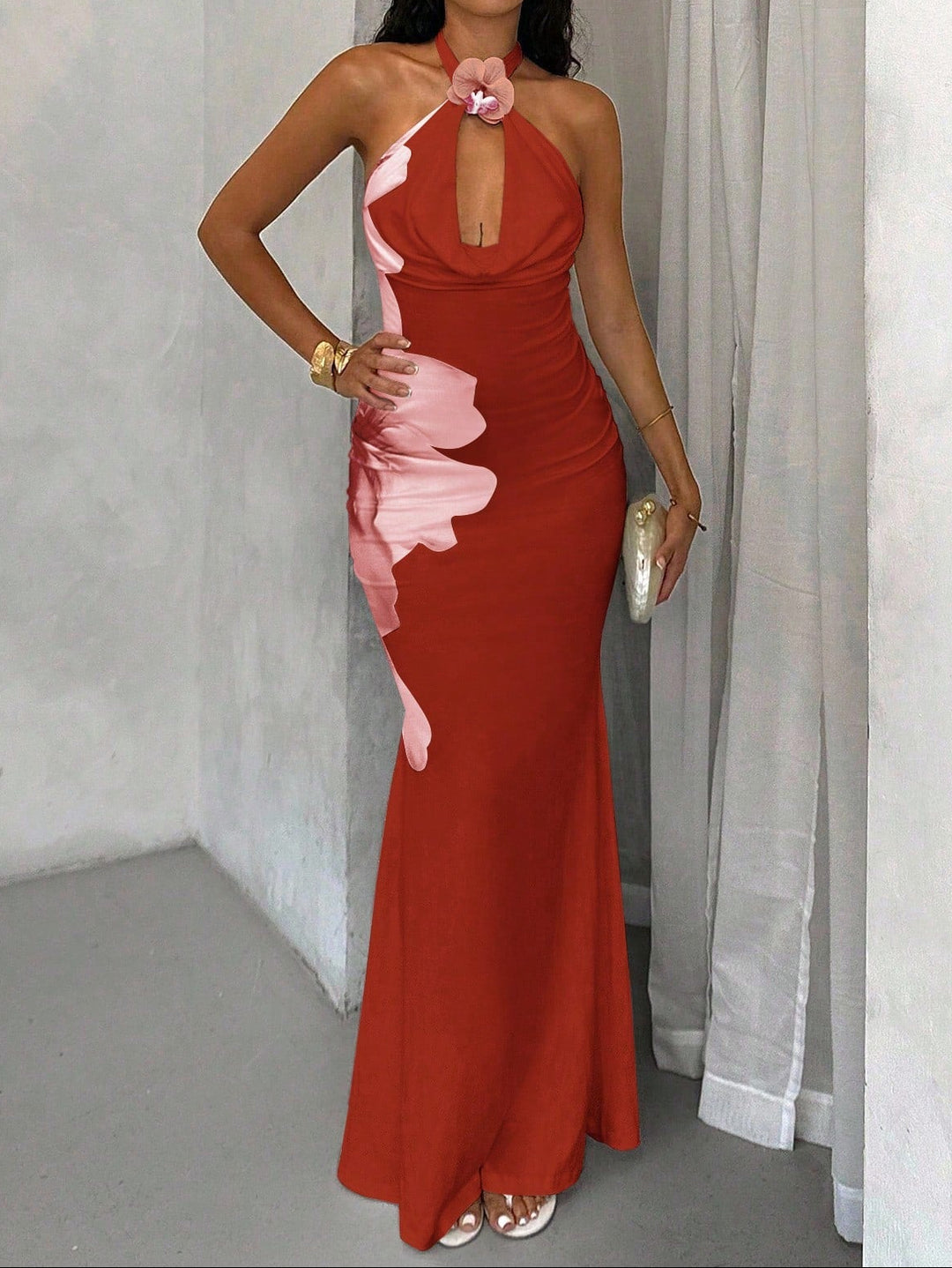SHEIN bordó maxi ruha