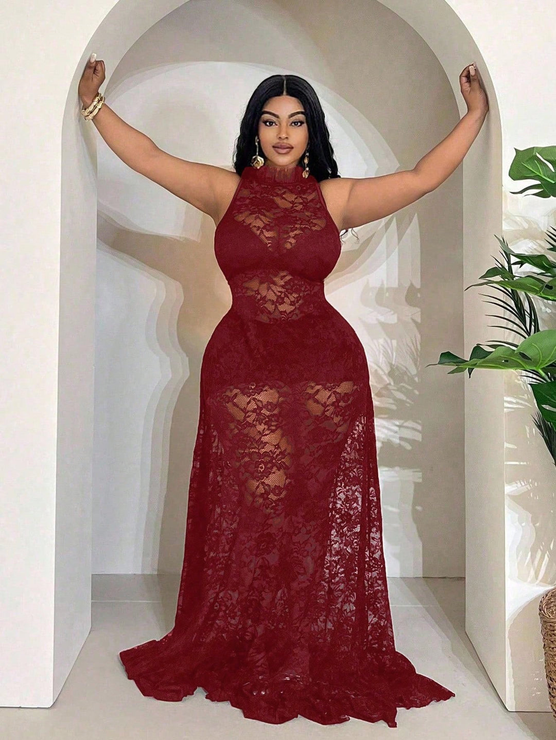 SHEIN bordó maxi ruha