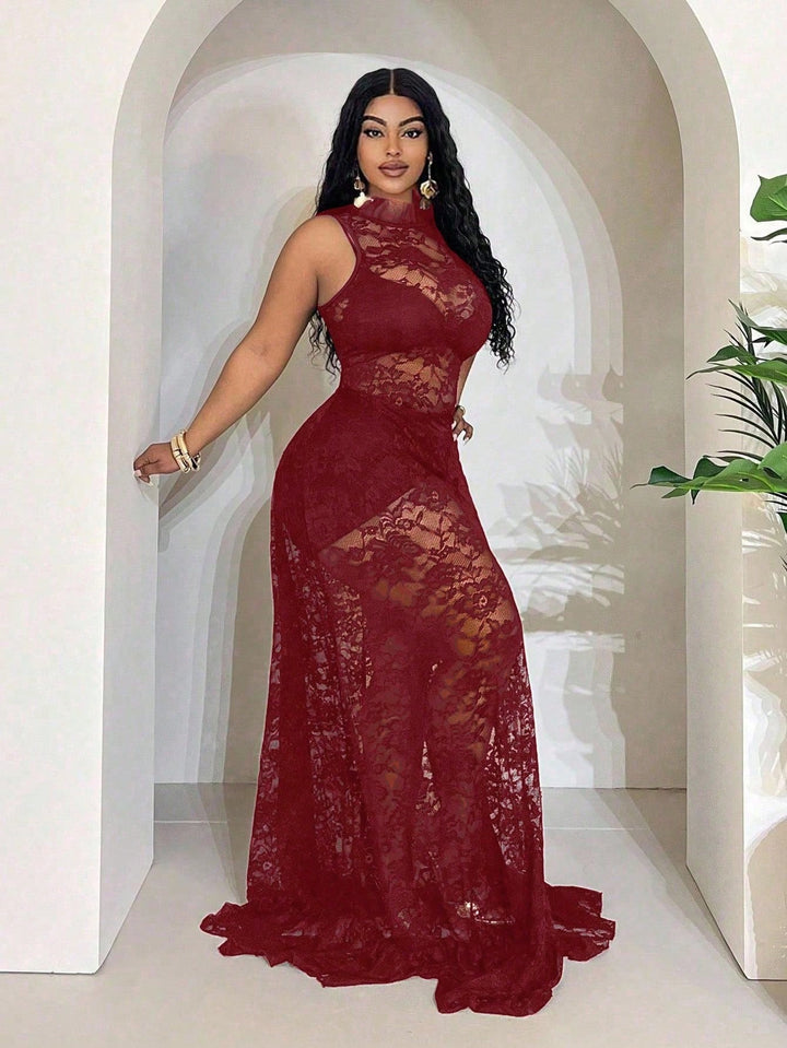 SHEIN bordó maxi ruha