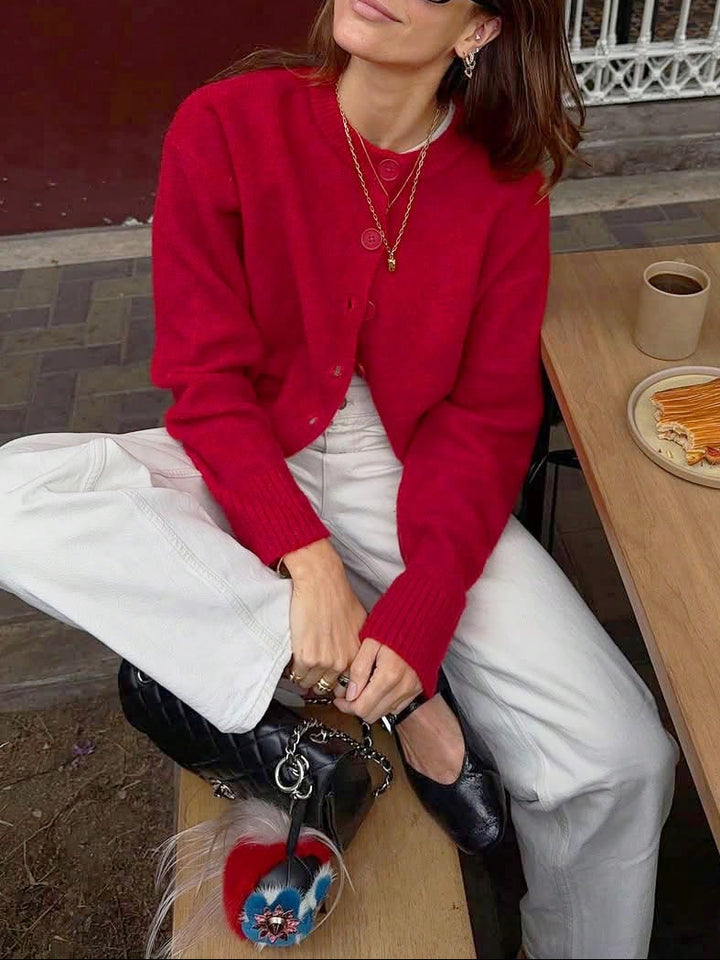 SHEIN piros gombos pulóver