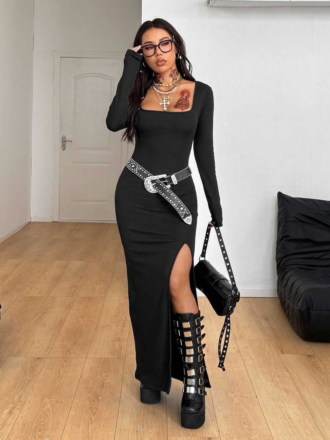 SHEIN maxi ruha, fekete