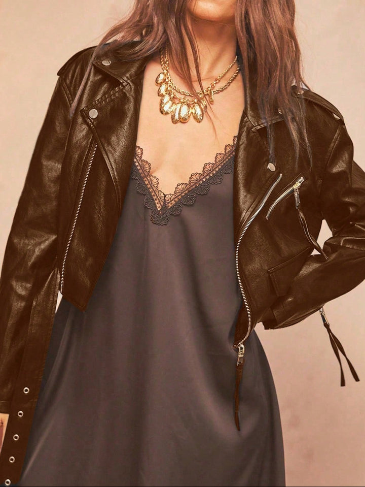SHEIN faux leather jacket, brown