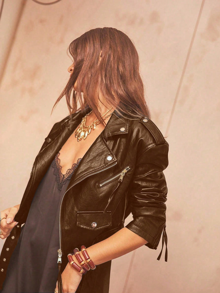 SHEIN faux leather jacket, brown