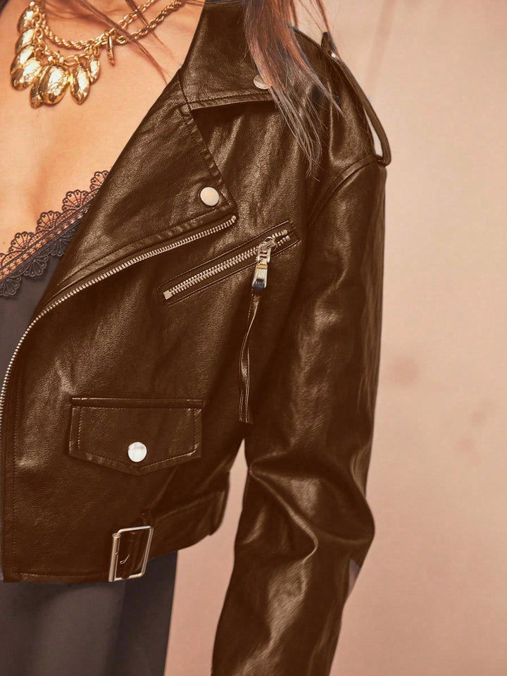 SHEIN faux leather jacket, brown