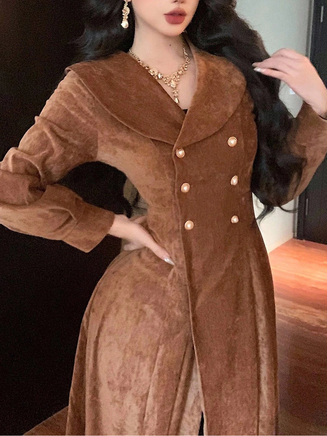 SHEIN Midi Dress, Brown