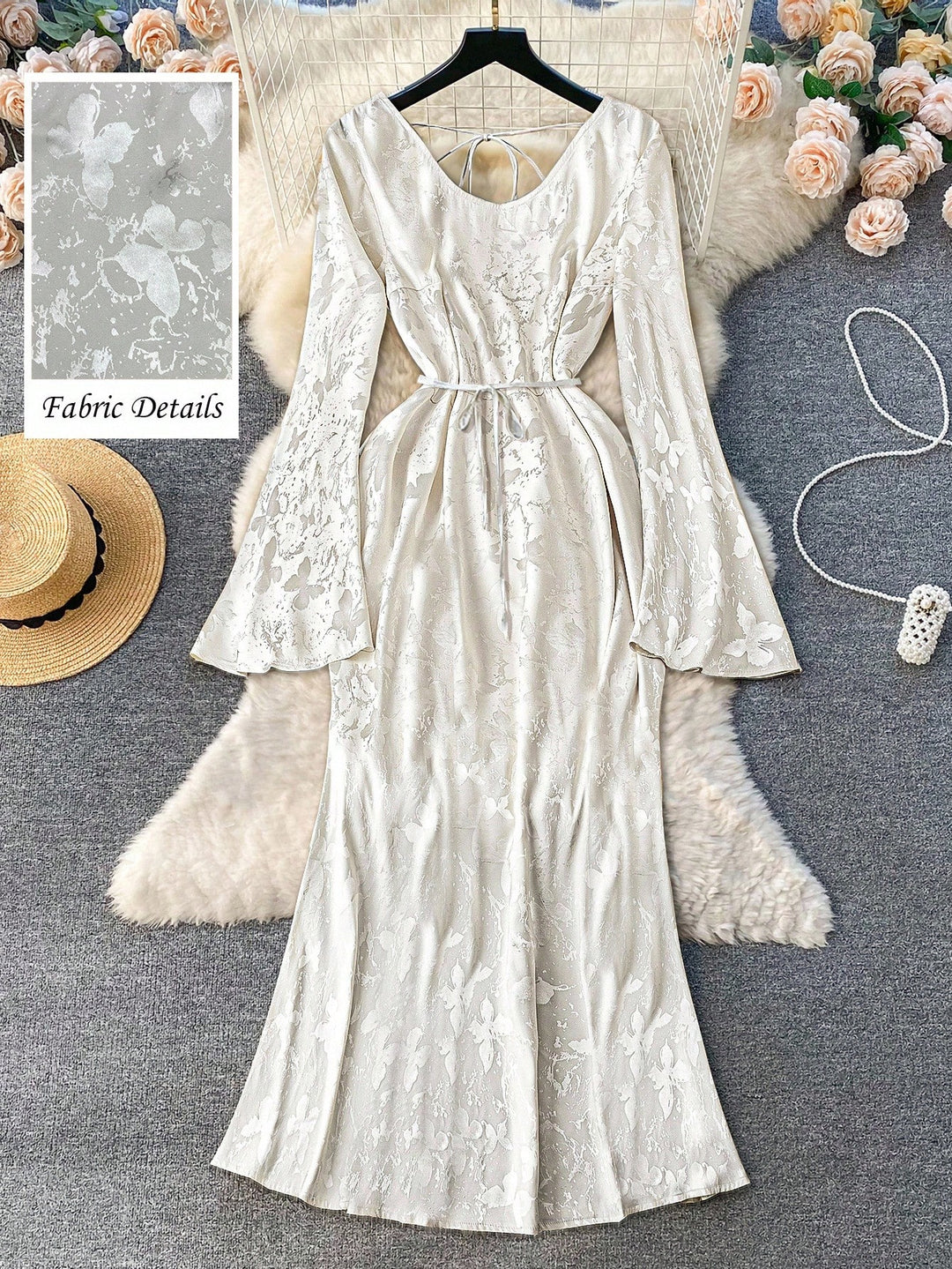 SHEIN maxi ruha, krém színű