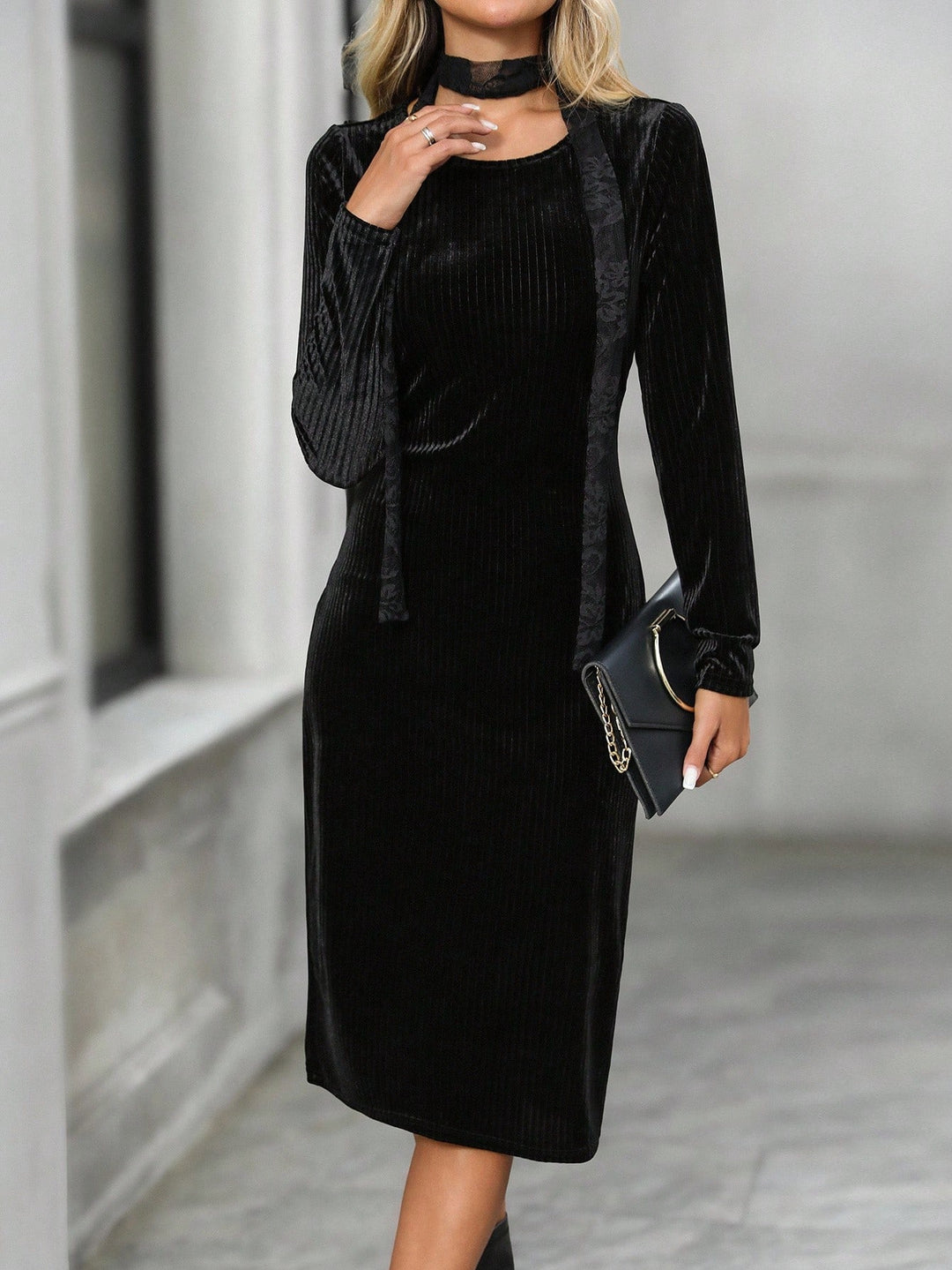 Set rochie și eșarfă SHEIN, negru