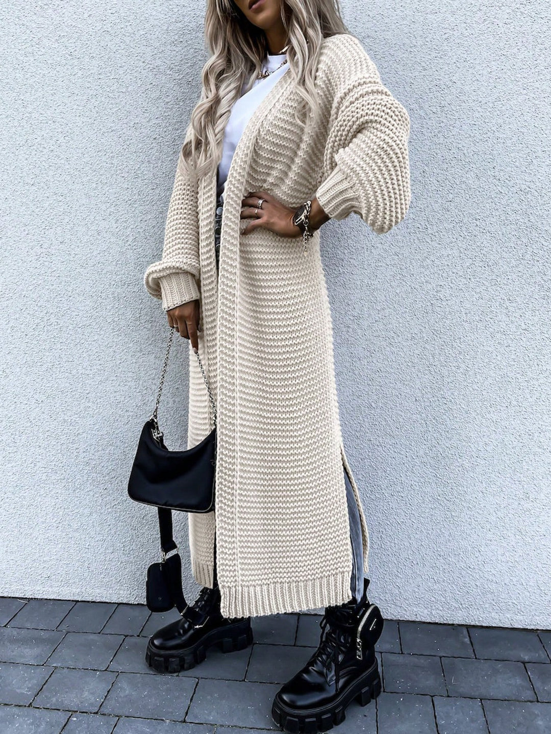 Cardigan lung SHEIN, crem