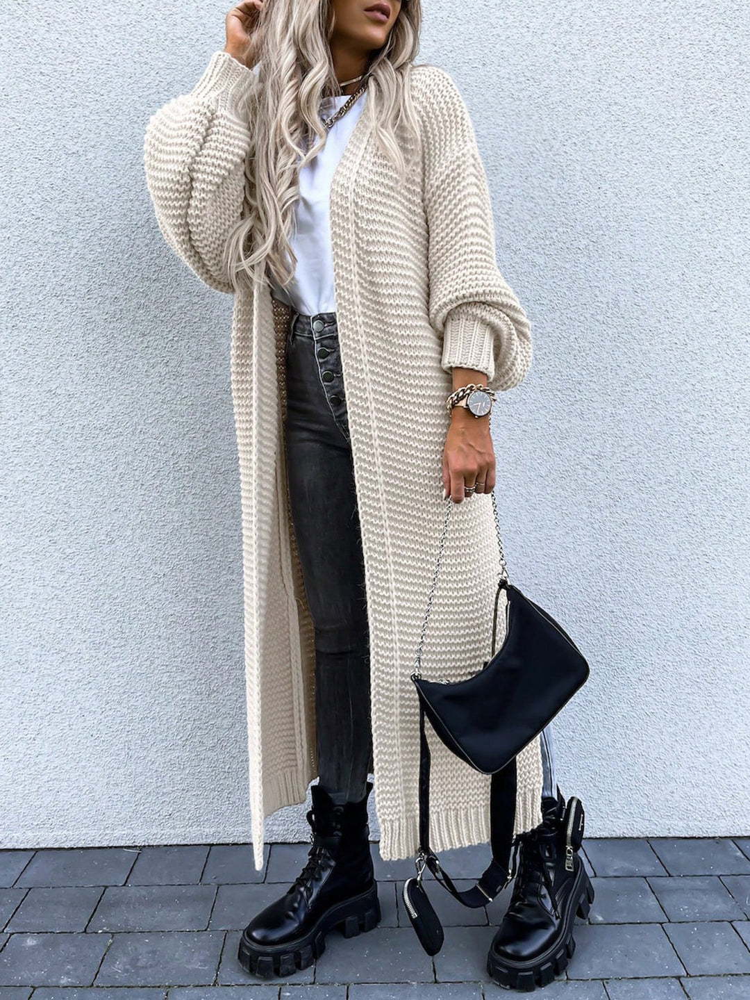 Cardigan lung SHEIN, crem