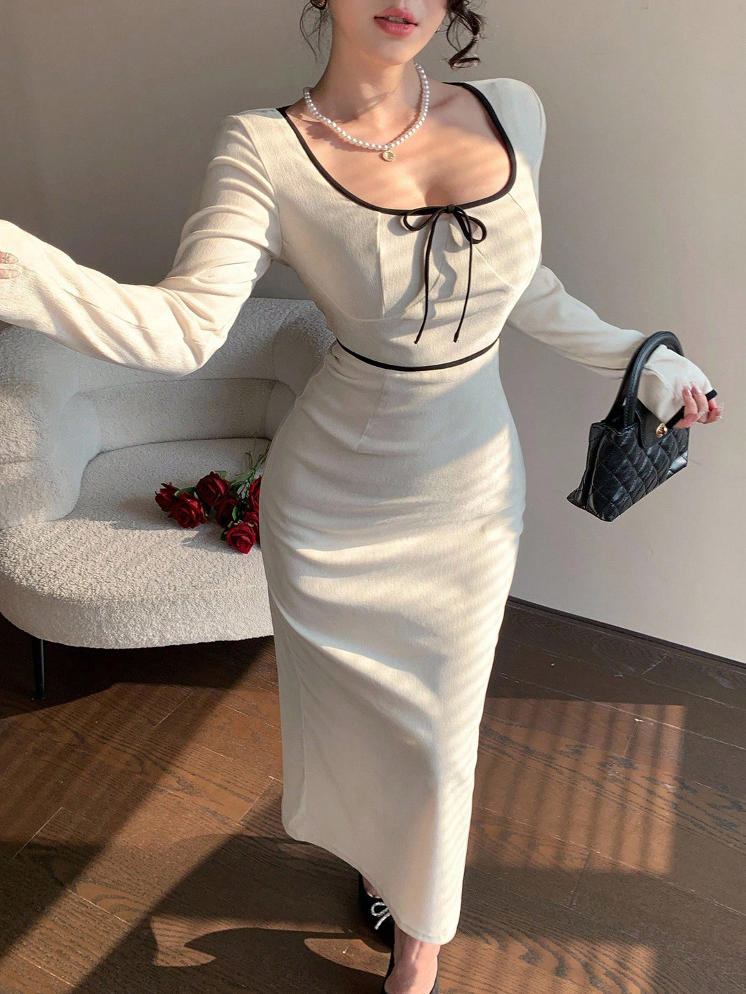 Rochie midi SHEIN,crem