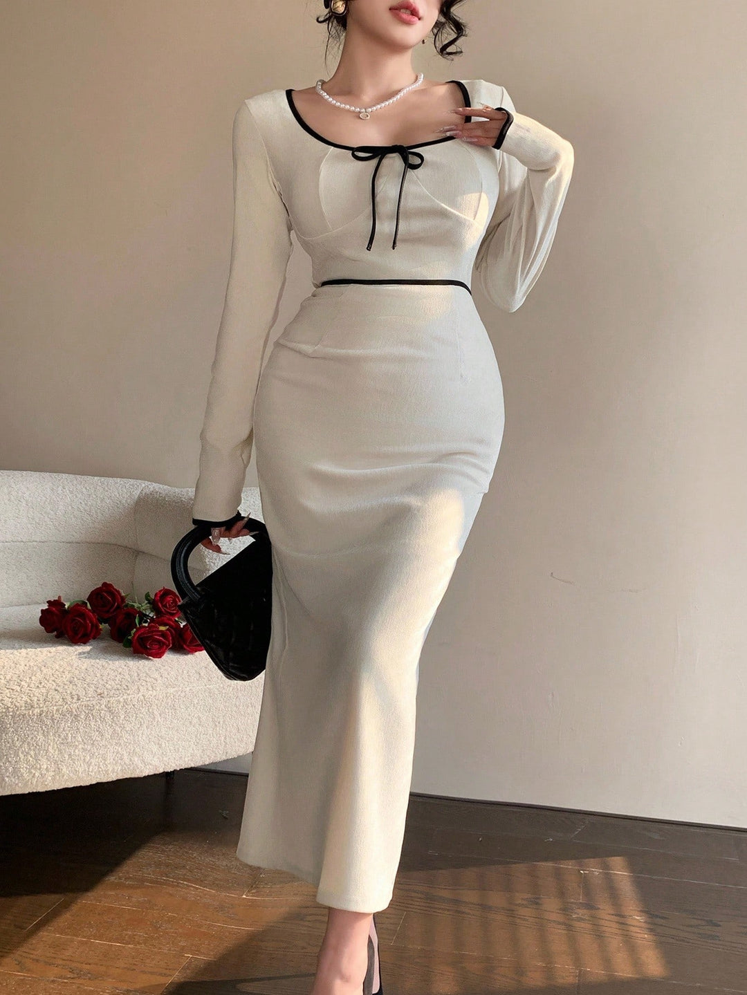 Rochie midi SHEIN,crem