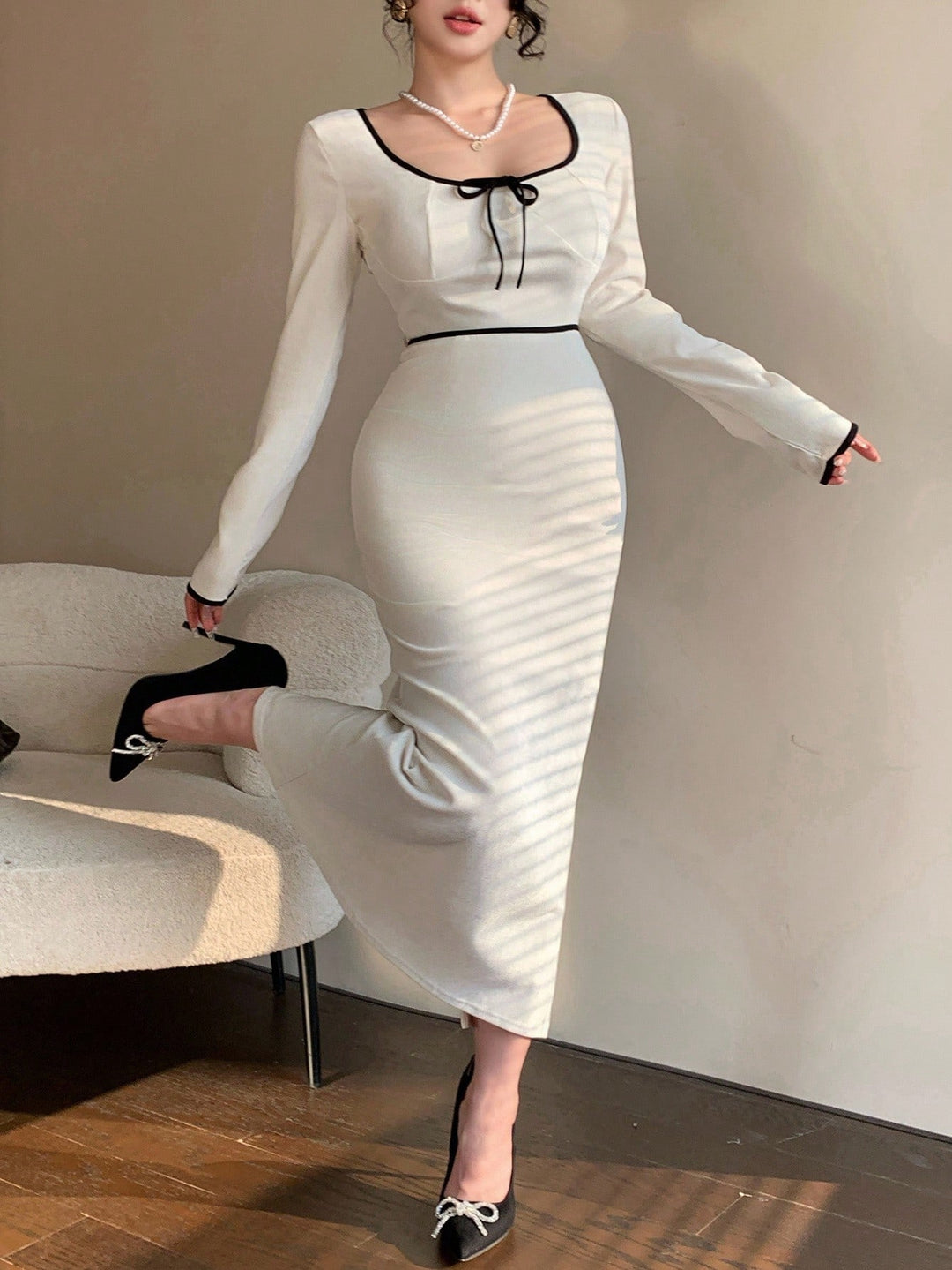 Rochie midi SHEIN,crem