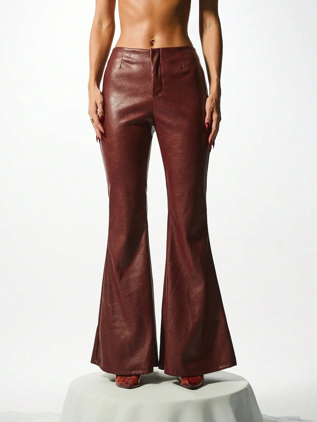 Pantaloni imitație piele SHEIN, maro