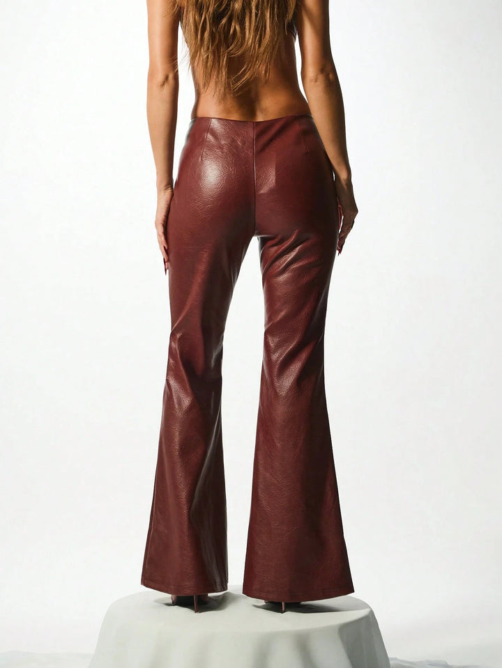 Pantaloni imitație piele SHEIN, maro