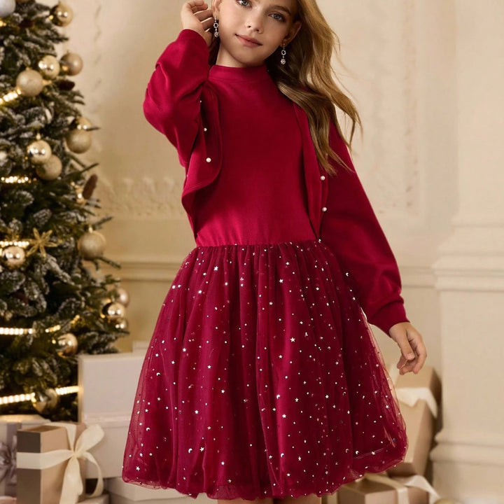 Set rochie și cardigan, vișiniu