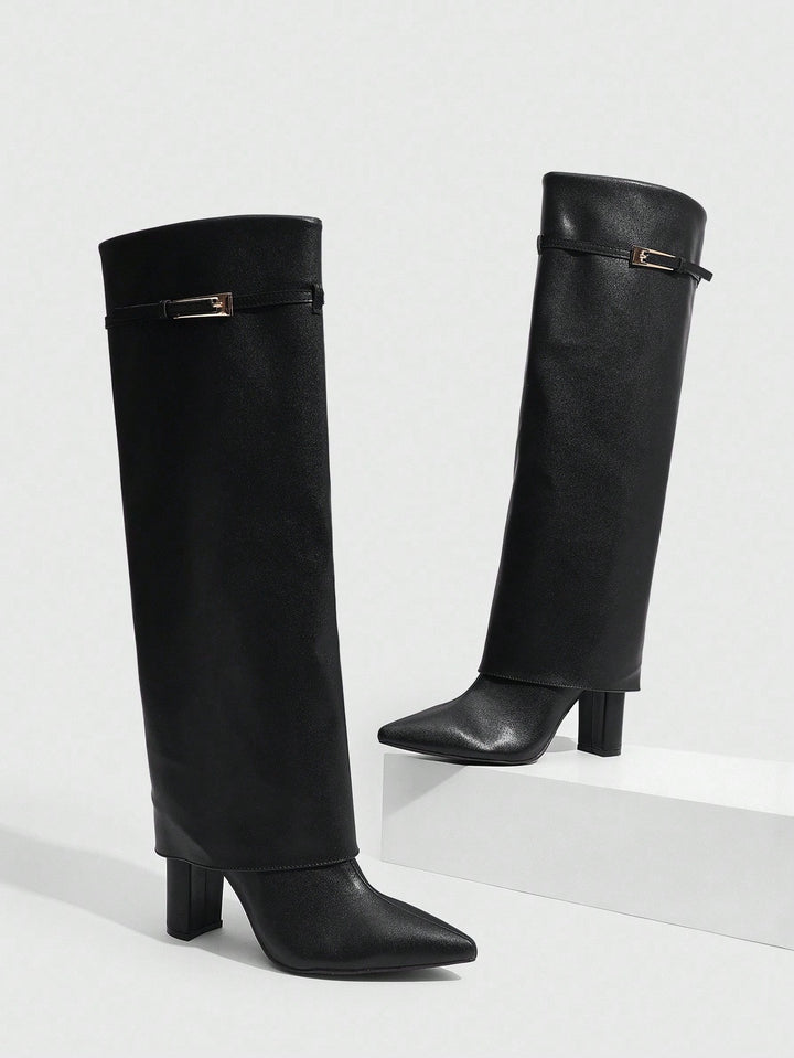 SHEIN magassarkú csizma, fekete