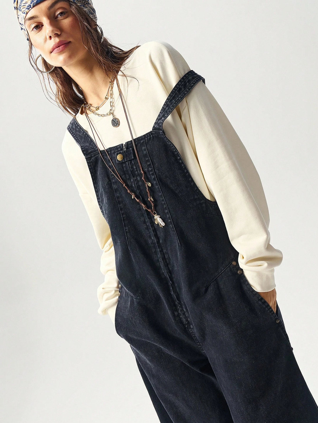 SHEIN farmer kezeslábas, fekete