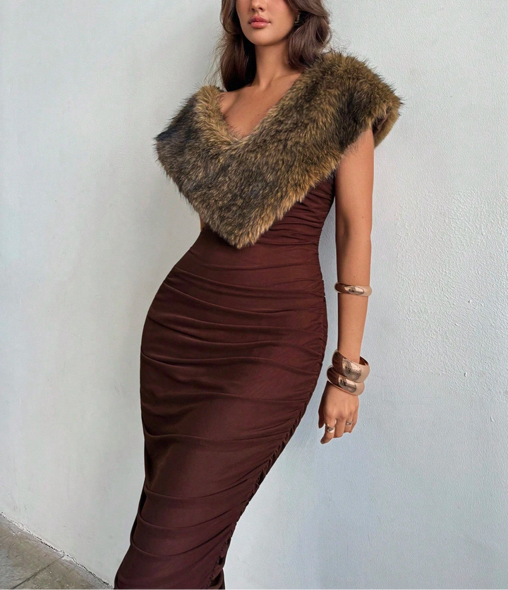 Shein maxi ruha, barna