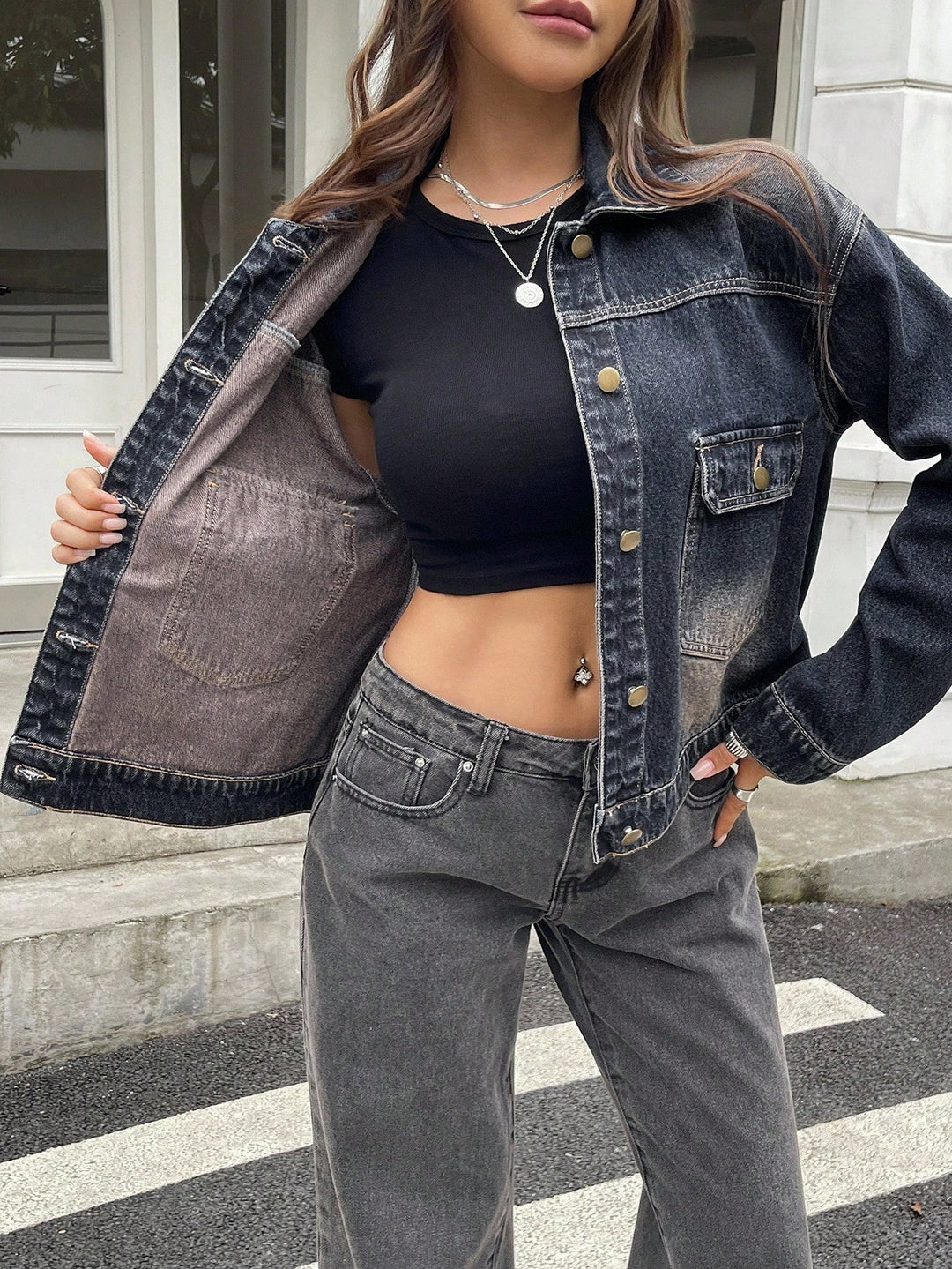 Jachetă denim casual SHEIN, gri