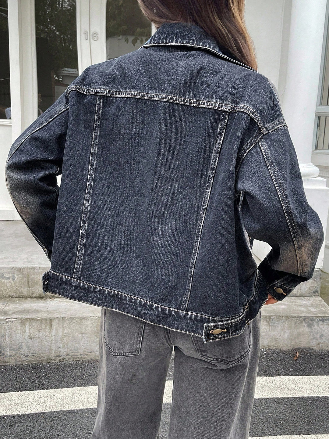 Jachetă denim casual SHEIN, gri