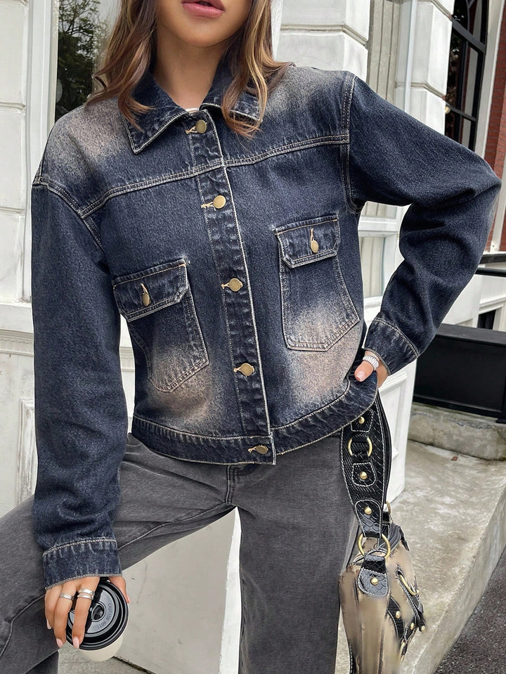 Jachetă denim casual SHEIN, gri