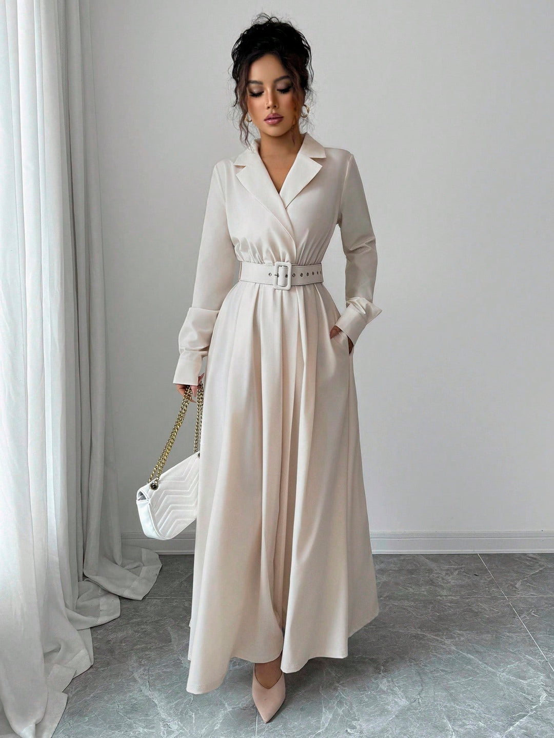 SHEIN maxi ruha, krémszínű