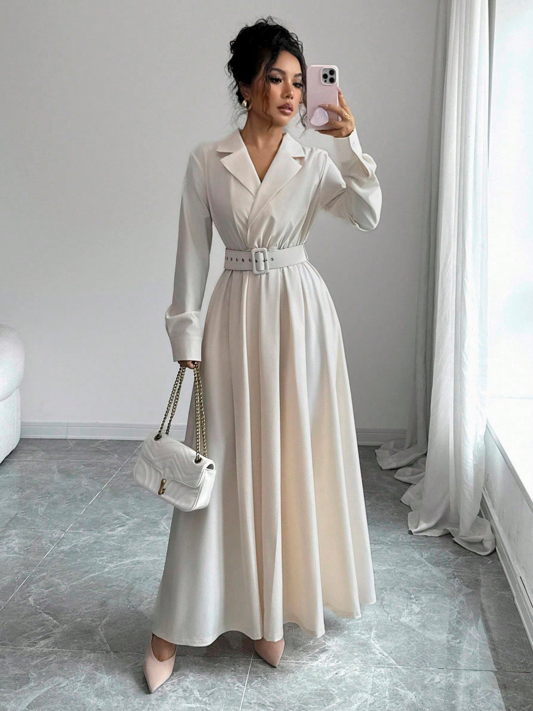 SHEIN maxi ruha, krémszínű