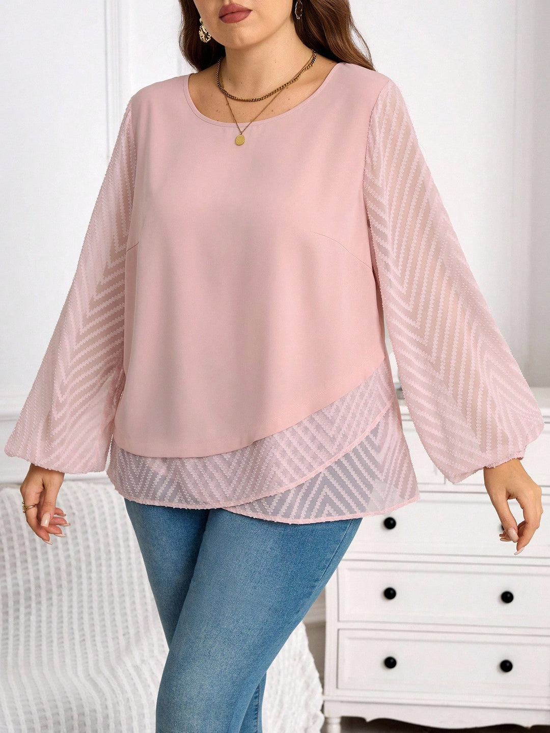 Shein Curve+ blúz, rózsaszín