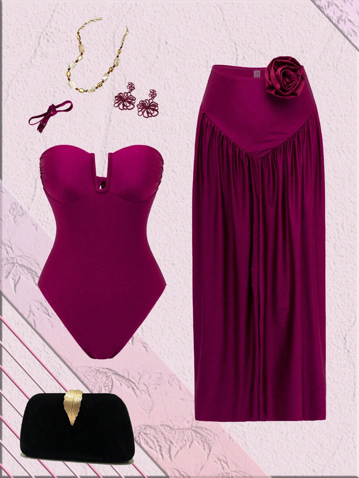 SHEIN Playsuit, burgundi