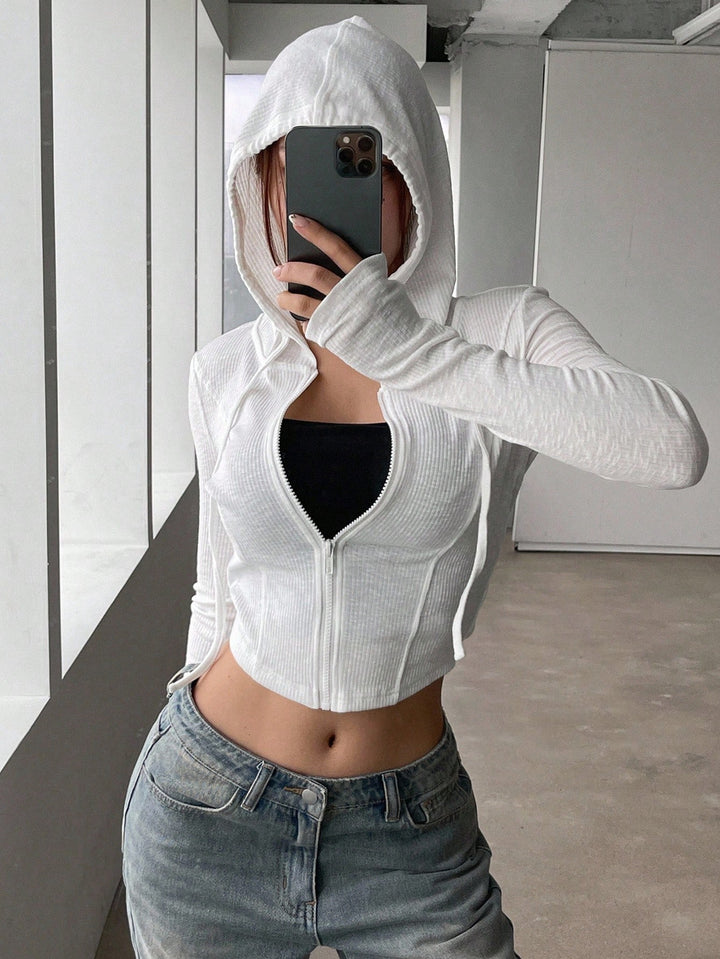 SHEIN Zip Up blúz, fehér
