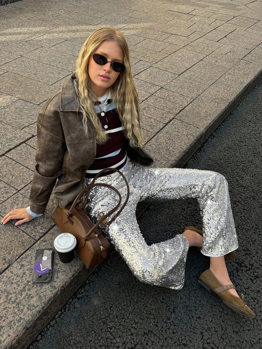 Pantaloni SHEIN, argintiu