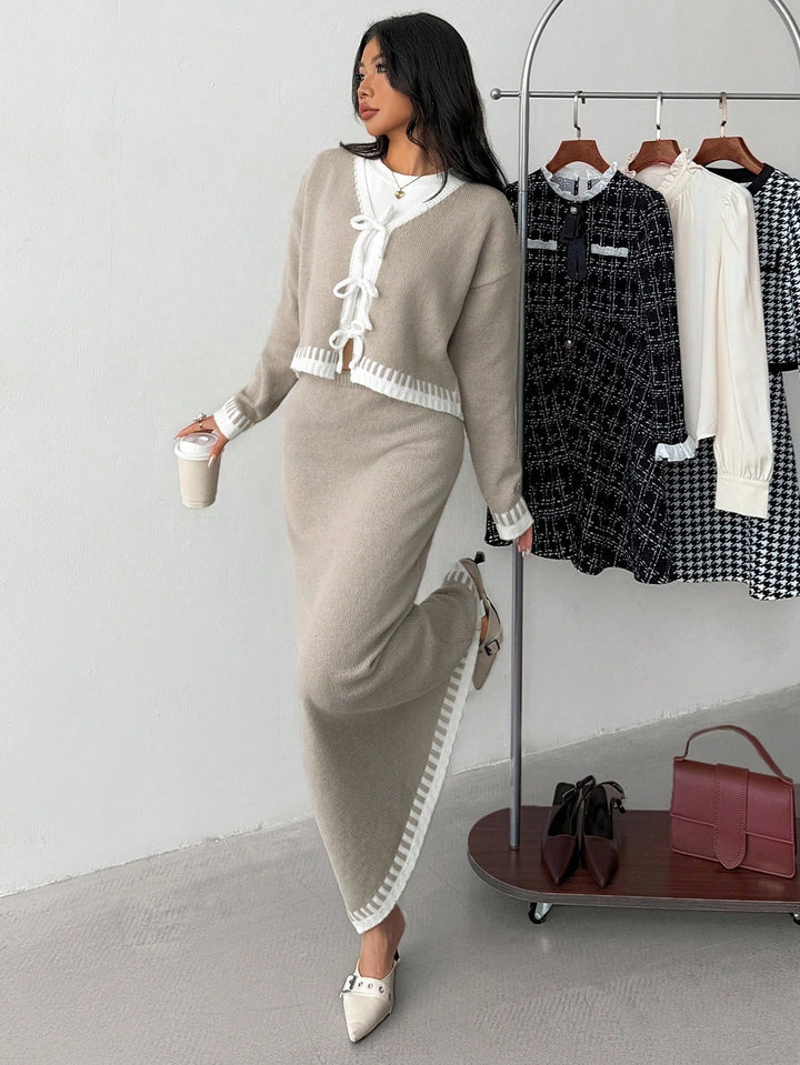 Set De Cardigan Și Fustă Shein, Mix Culori