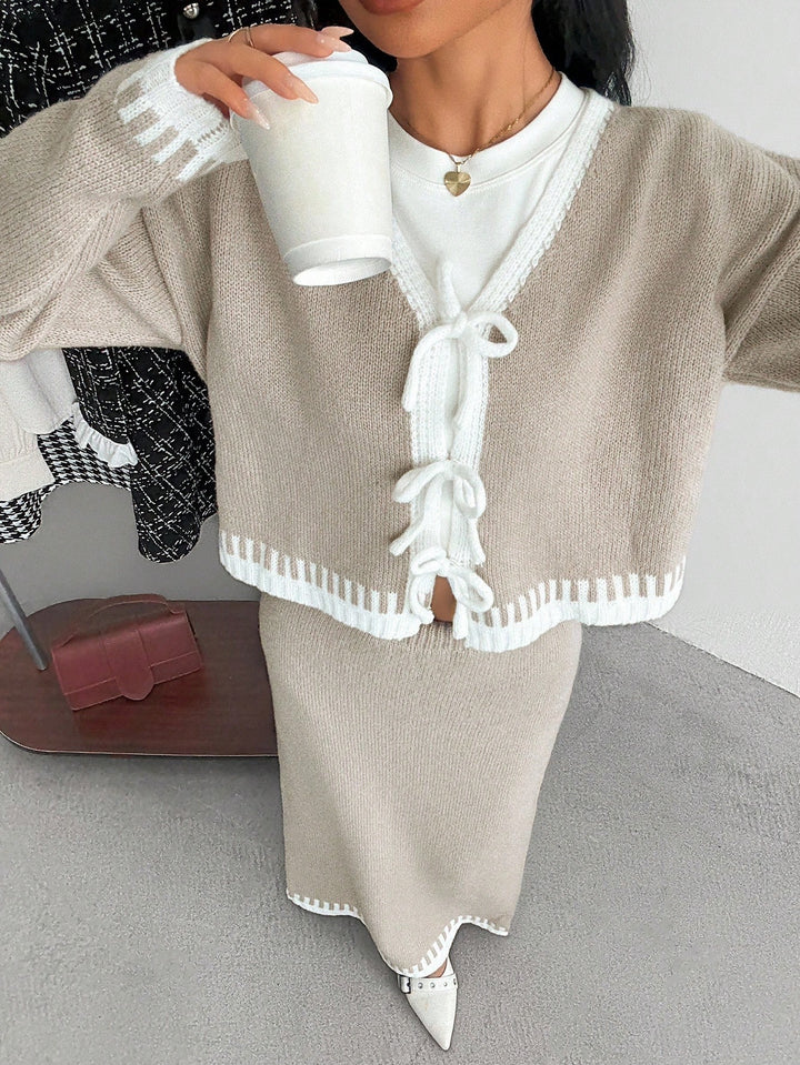 Set De Cardigan Și Fustă Shein, Mix Culori