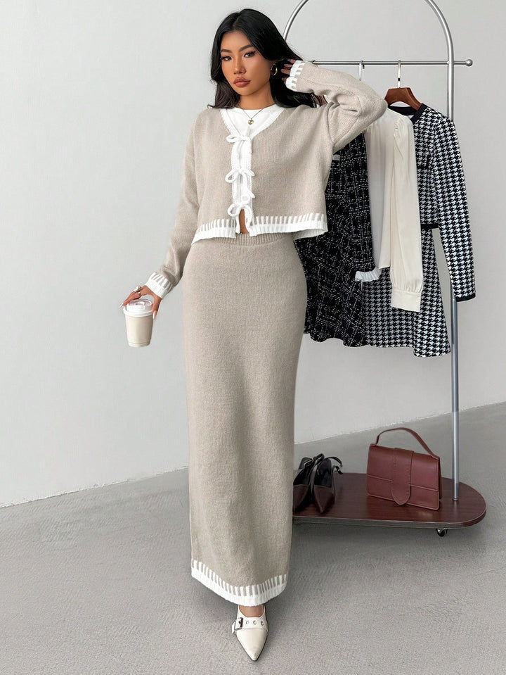 Set De Cardigan Și Fustă Shein, Mix Culori