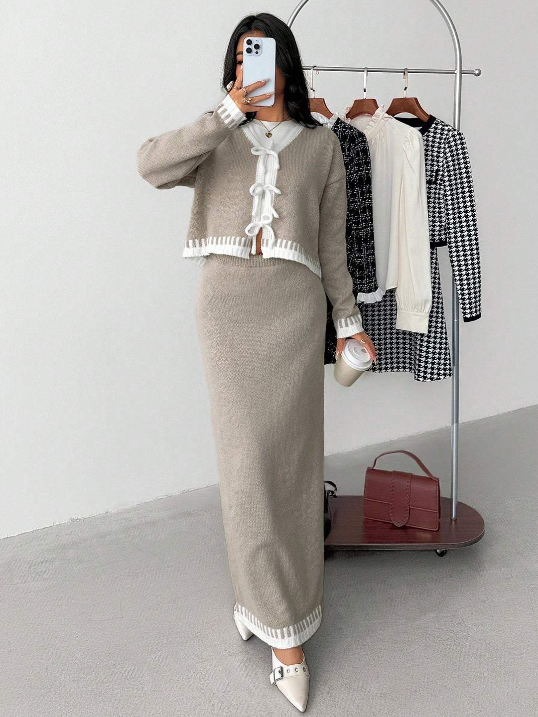 Set De Cardigan Și Fustă Shein, Mix Culori