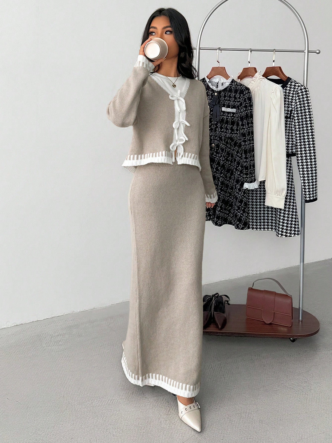 Set De Cardigan Și Fustă Shein, Mix Culori