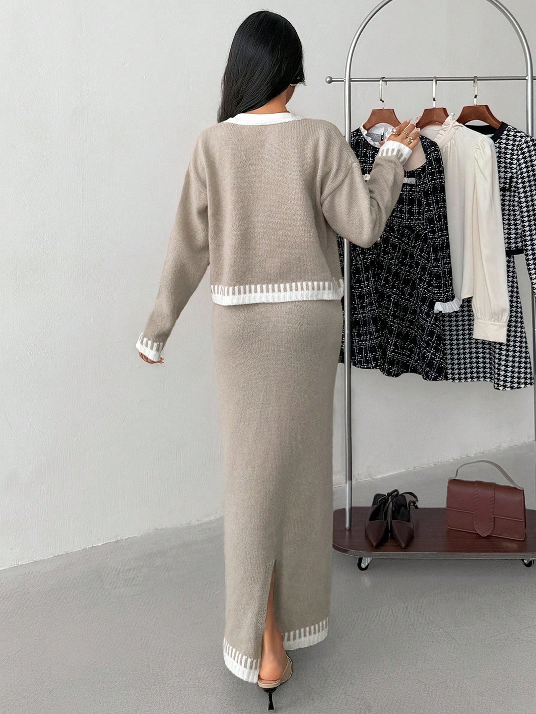 Set De Cardigan Și Fustă Shein, Mix Culori