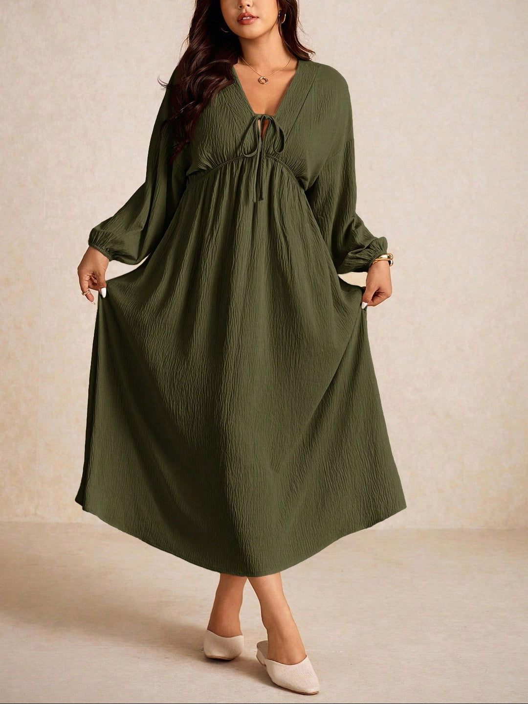 Rochie maxi Shein Curve+, kaki